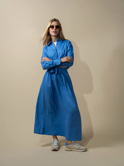 Linen Button Down Blouse-Ocean Blue