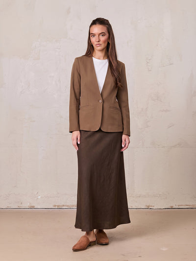 Linen Slip Skirt-Brown
