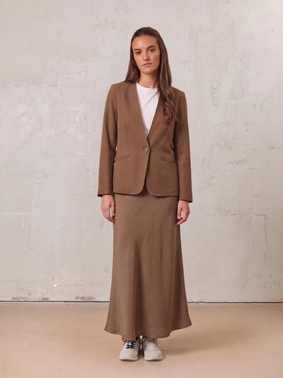 Linen Slip Skirt-Chocolate Brown