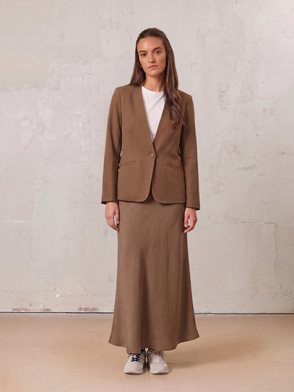 Linen Slip Skirt-Chocolate Brown