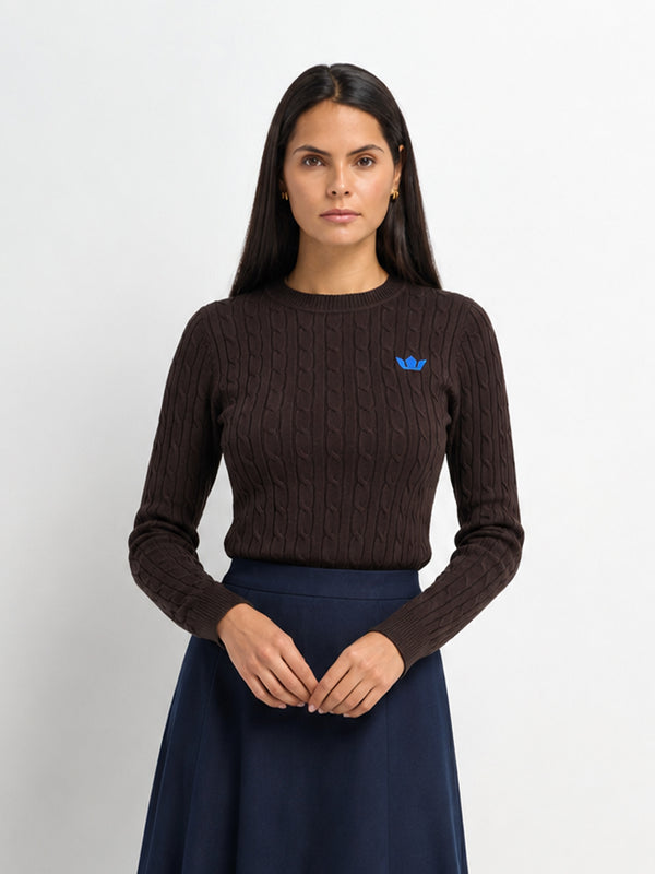 Logo Cable Sweater-Brown/Blue