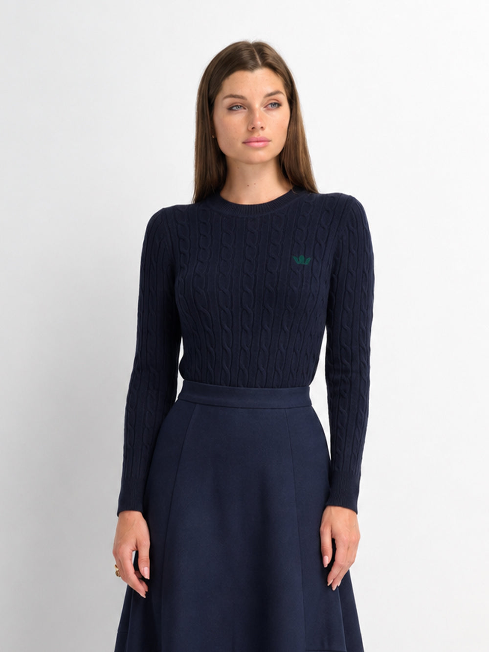 Logo Cable Sweater-Navy/Hunter Green