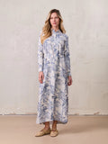 Long Button Down Shirtdress-Blue Leaves