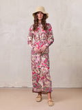 Long Button Down Shirtdress-Coral Paisley