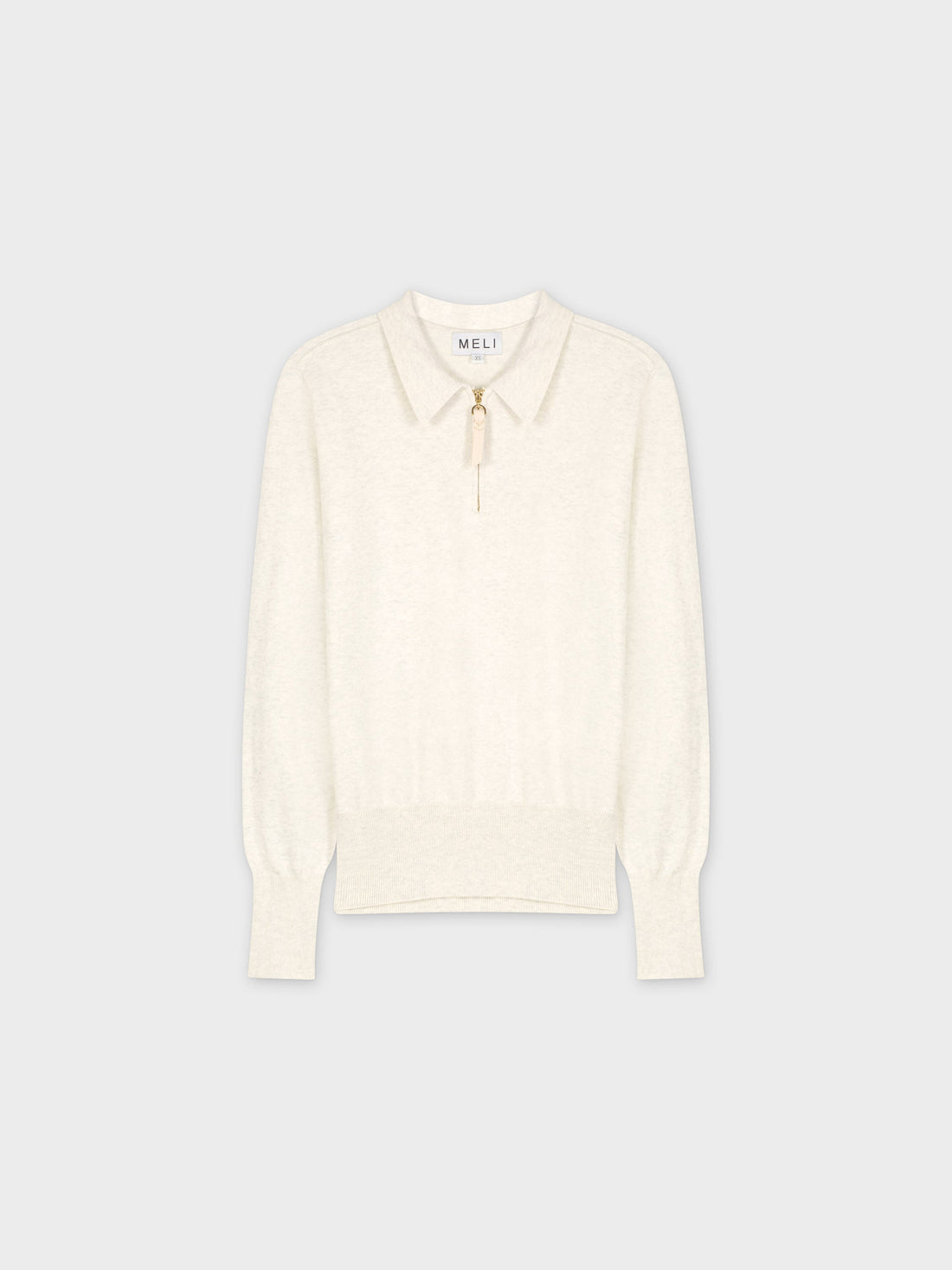 ZIPPER COLLAR SWEATER-HEATHERED CREAM