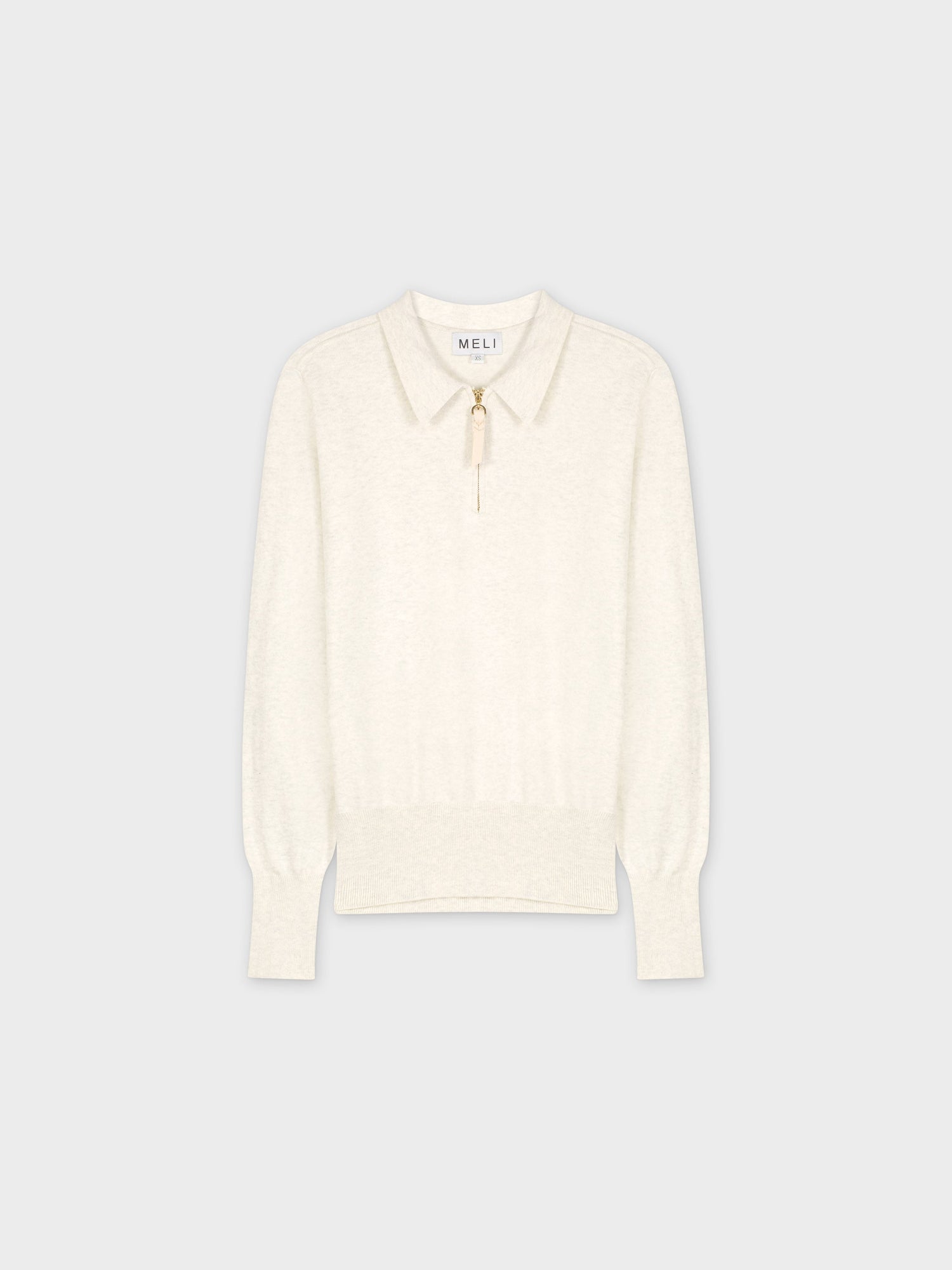 ZIPPER COLLAR SWEATER-HEATHERED CREAM