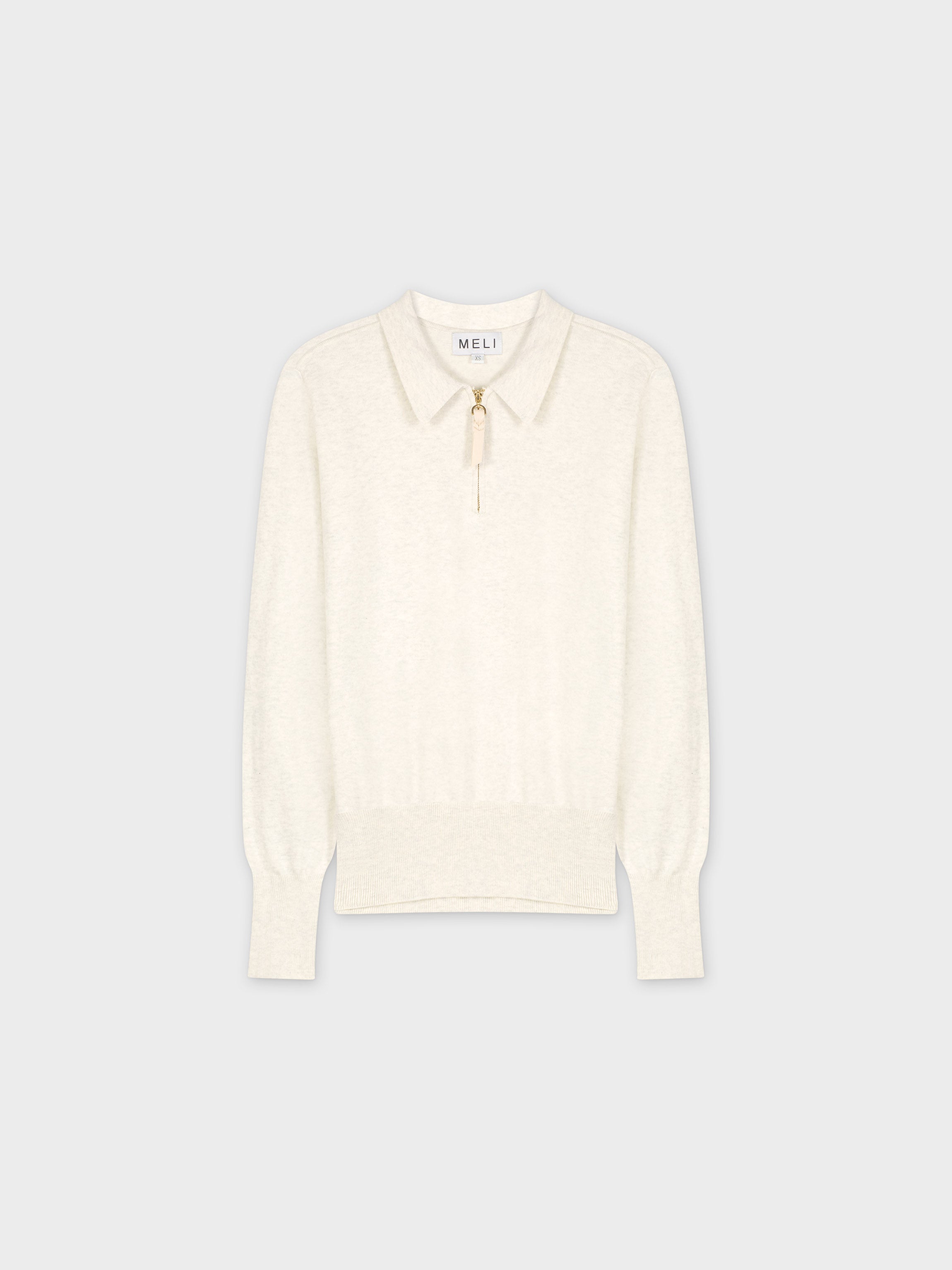 ZIPPER COLLAR SWEATER-HEATHERED CREAM