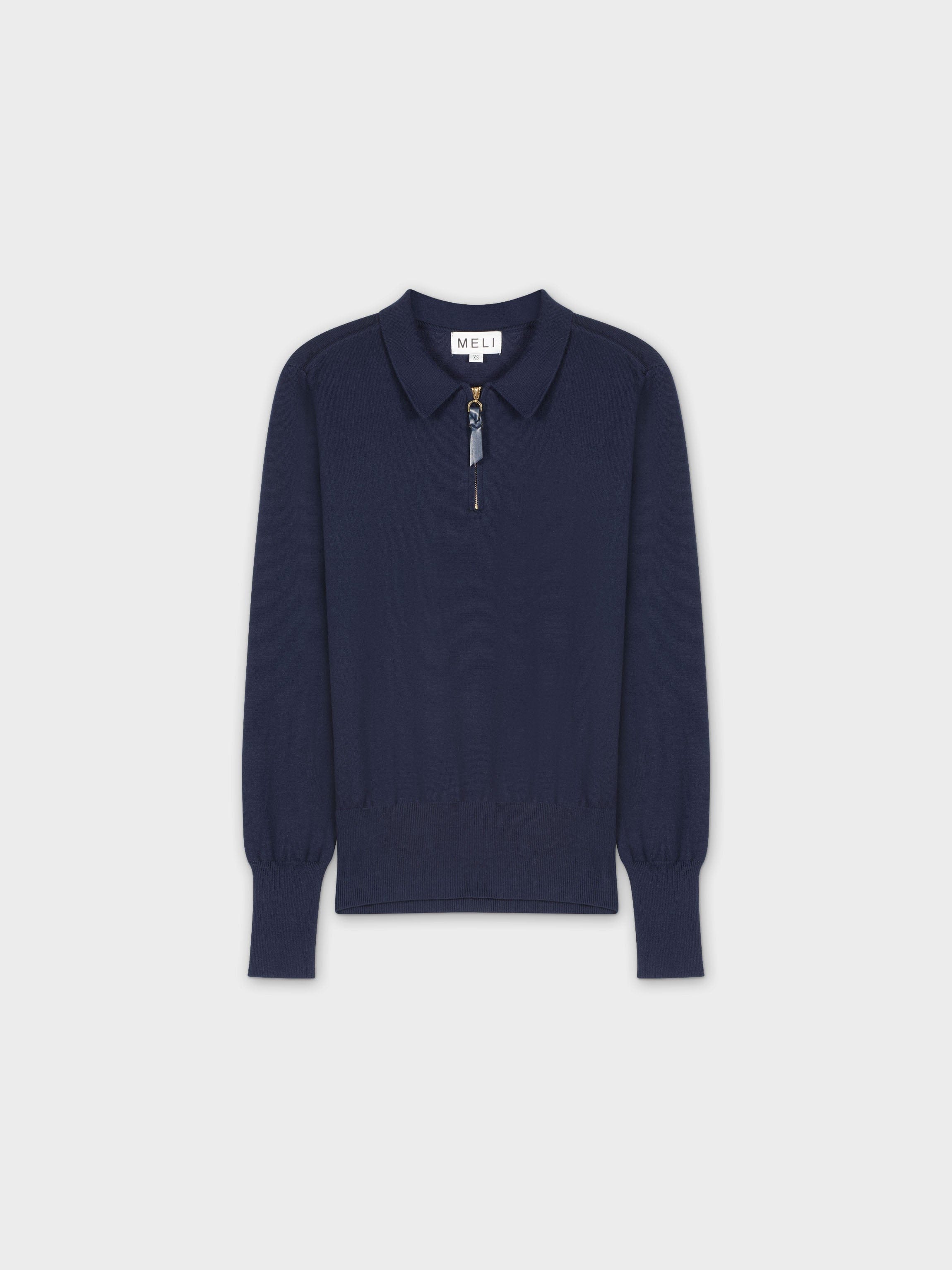 ZIPPER COLLAR SWEATER-NAVY