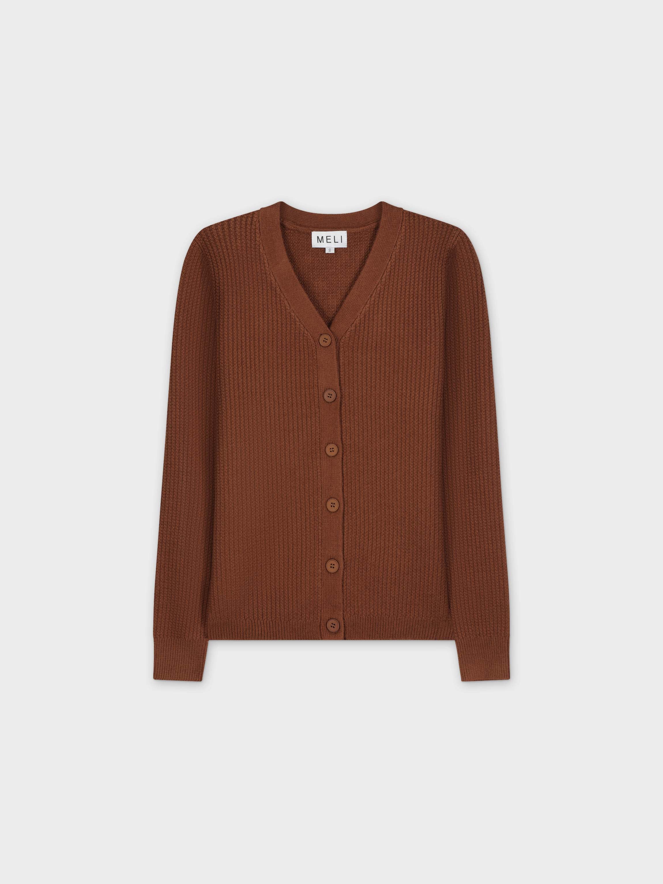 WAFFLE CLASSIC CARDIGAN-BROWN