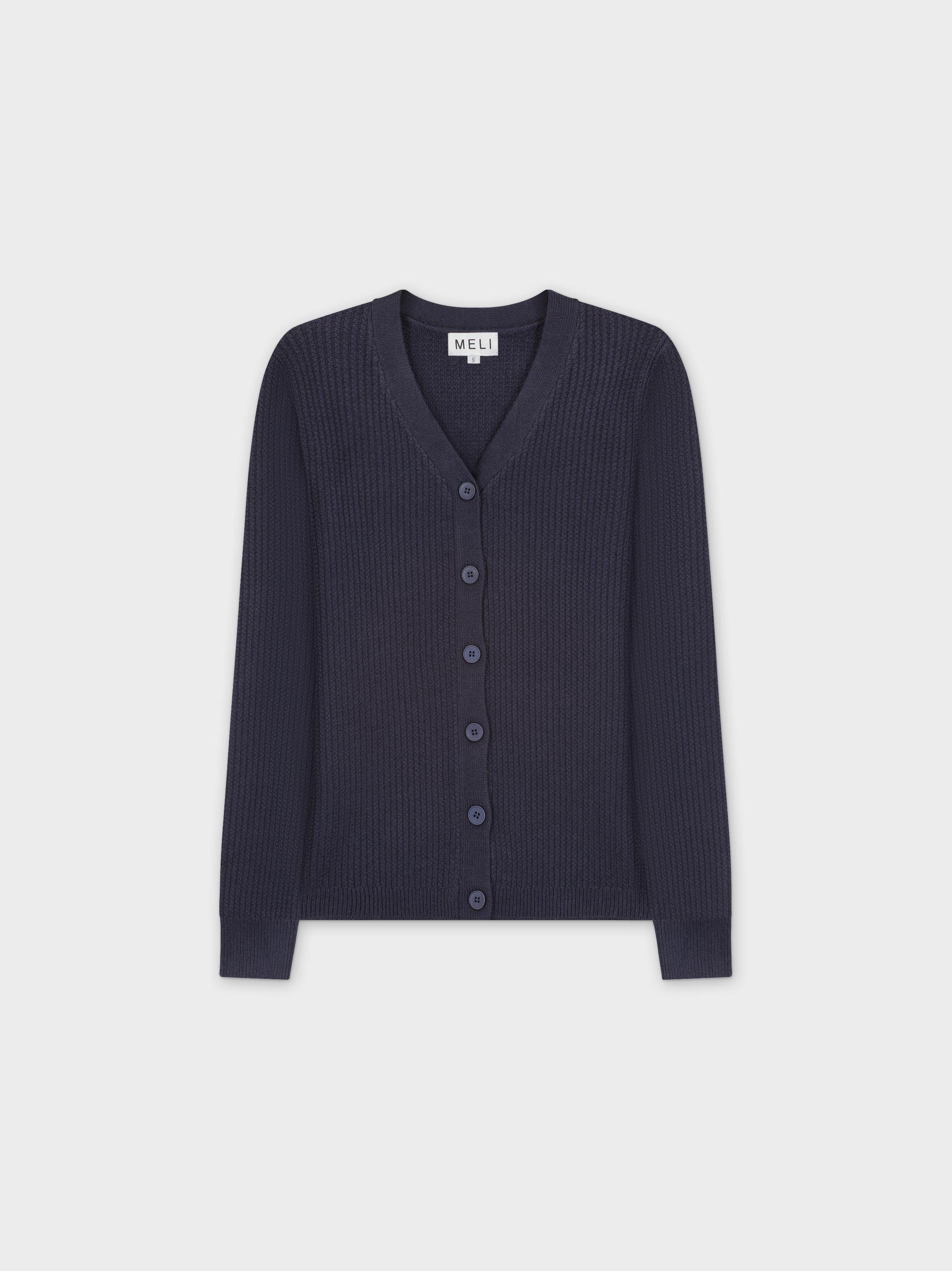 WAFFLE CLASSIC CARDIGAN-NAVY