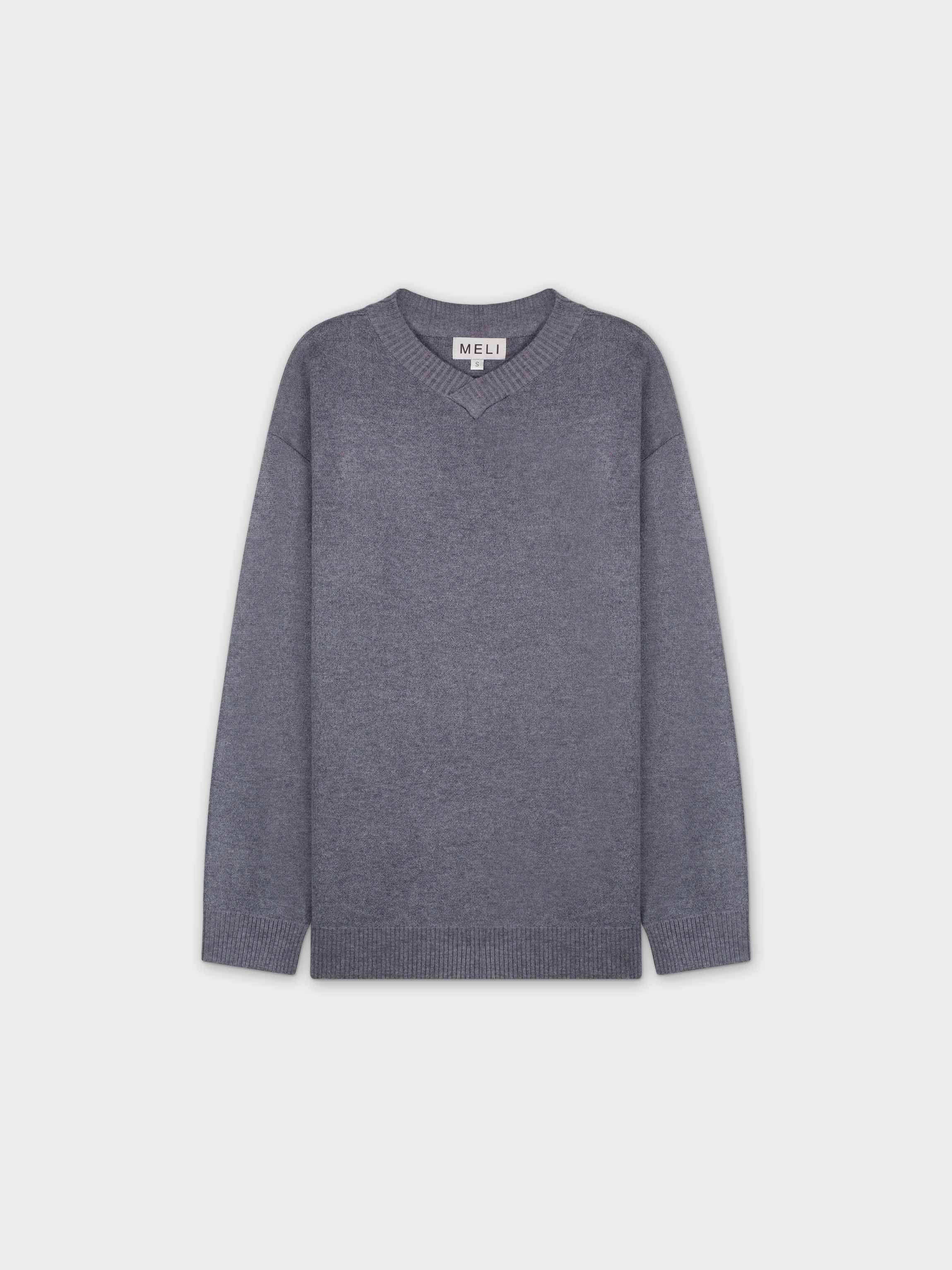 OVERSIZED V NECK SWEATER-HEATHERED GREY