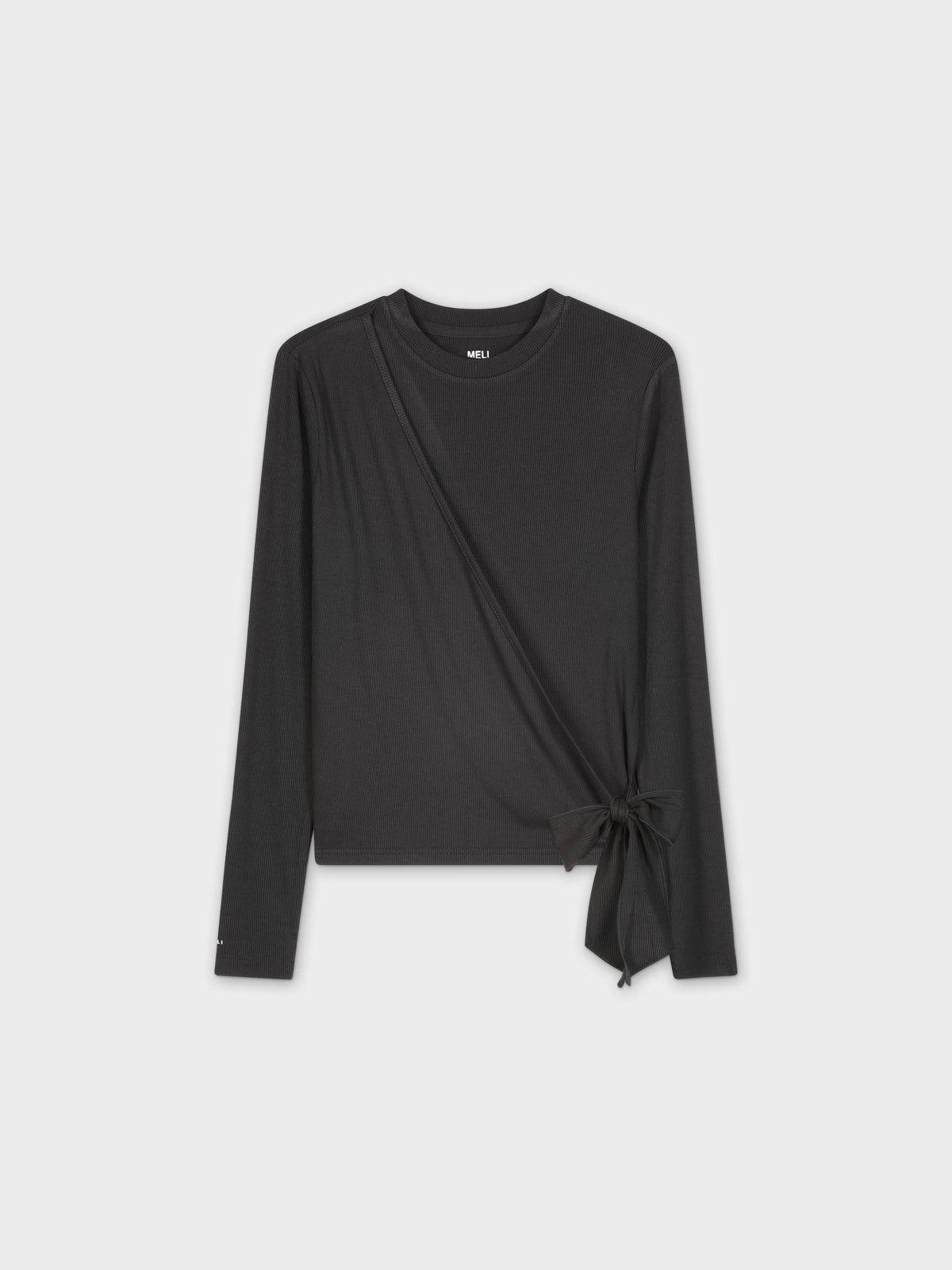 RIBBED WRAP TEE-BLACK