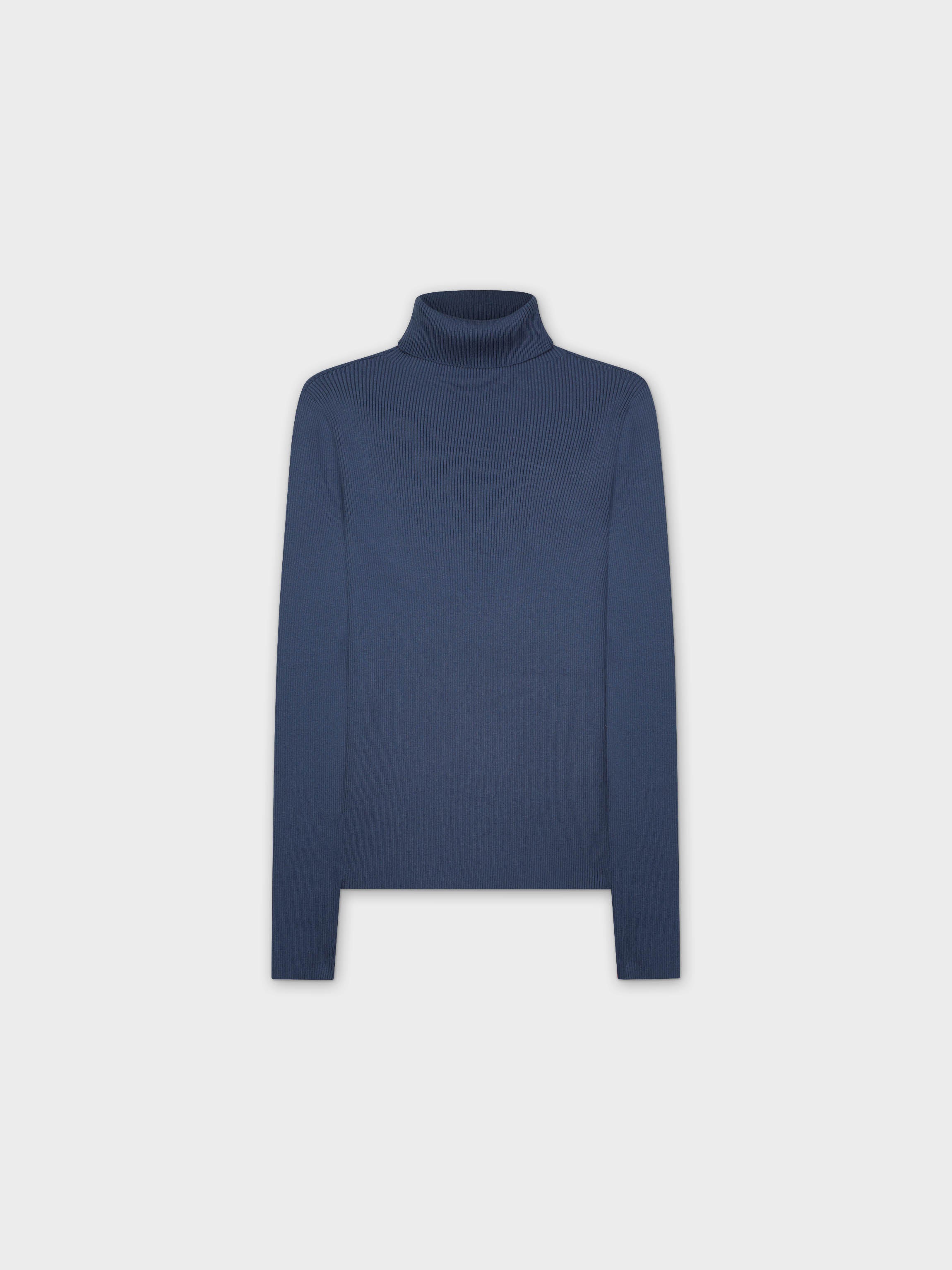 Knit Ribbed Turtleneck-Blue