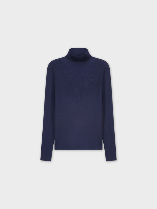 Knit Ribbed Turtleneck-Navy