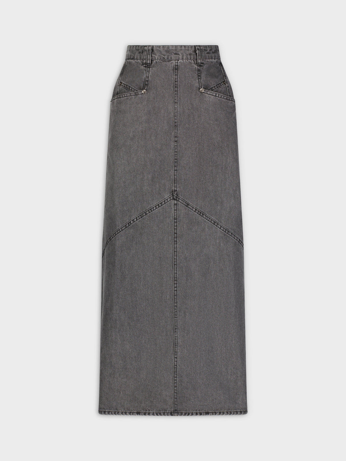 Stitched Detail Denim Skirt-Black