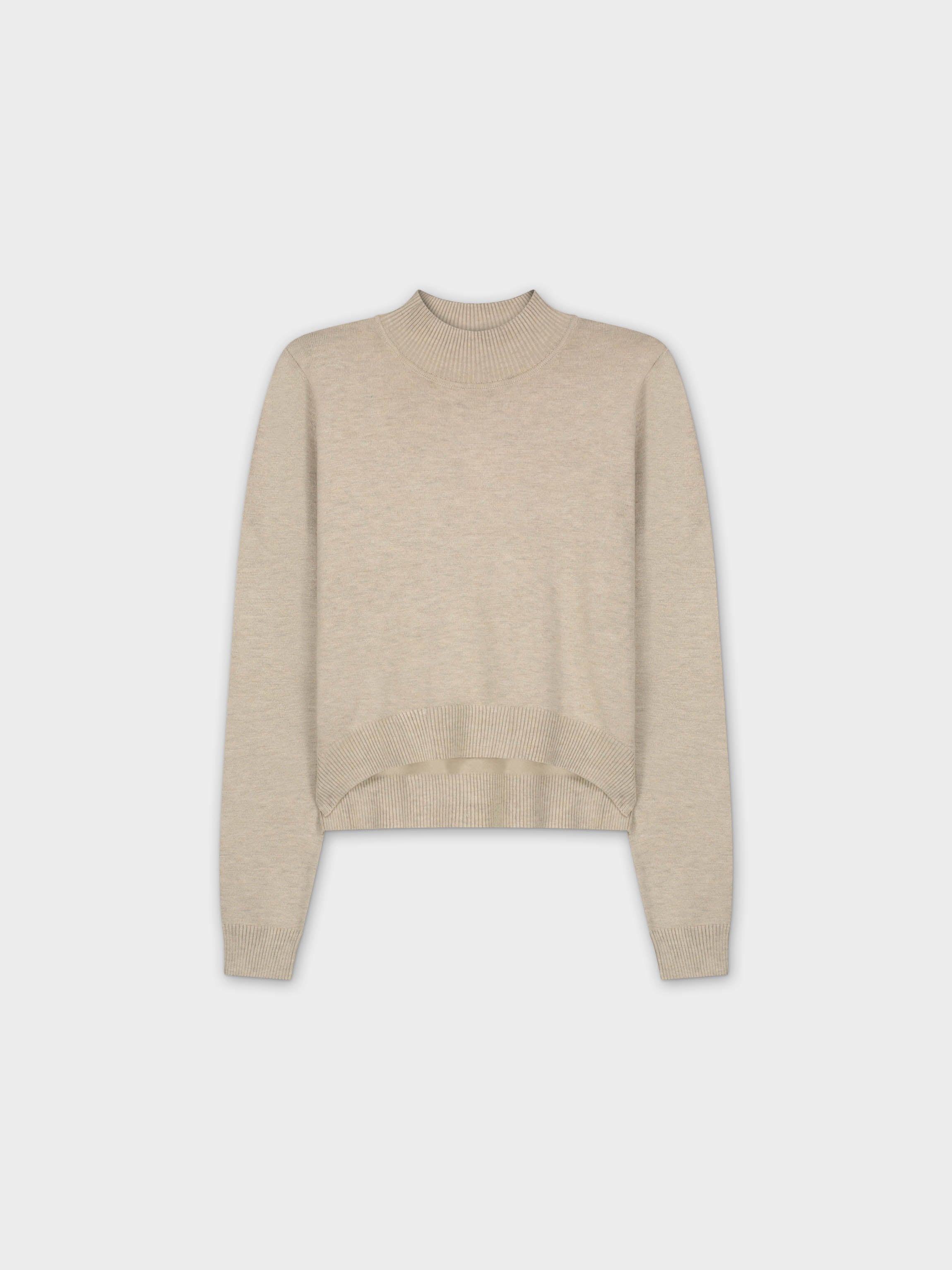 Crop Mock Neck Turtleneck-Heathered Cream