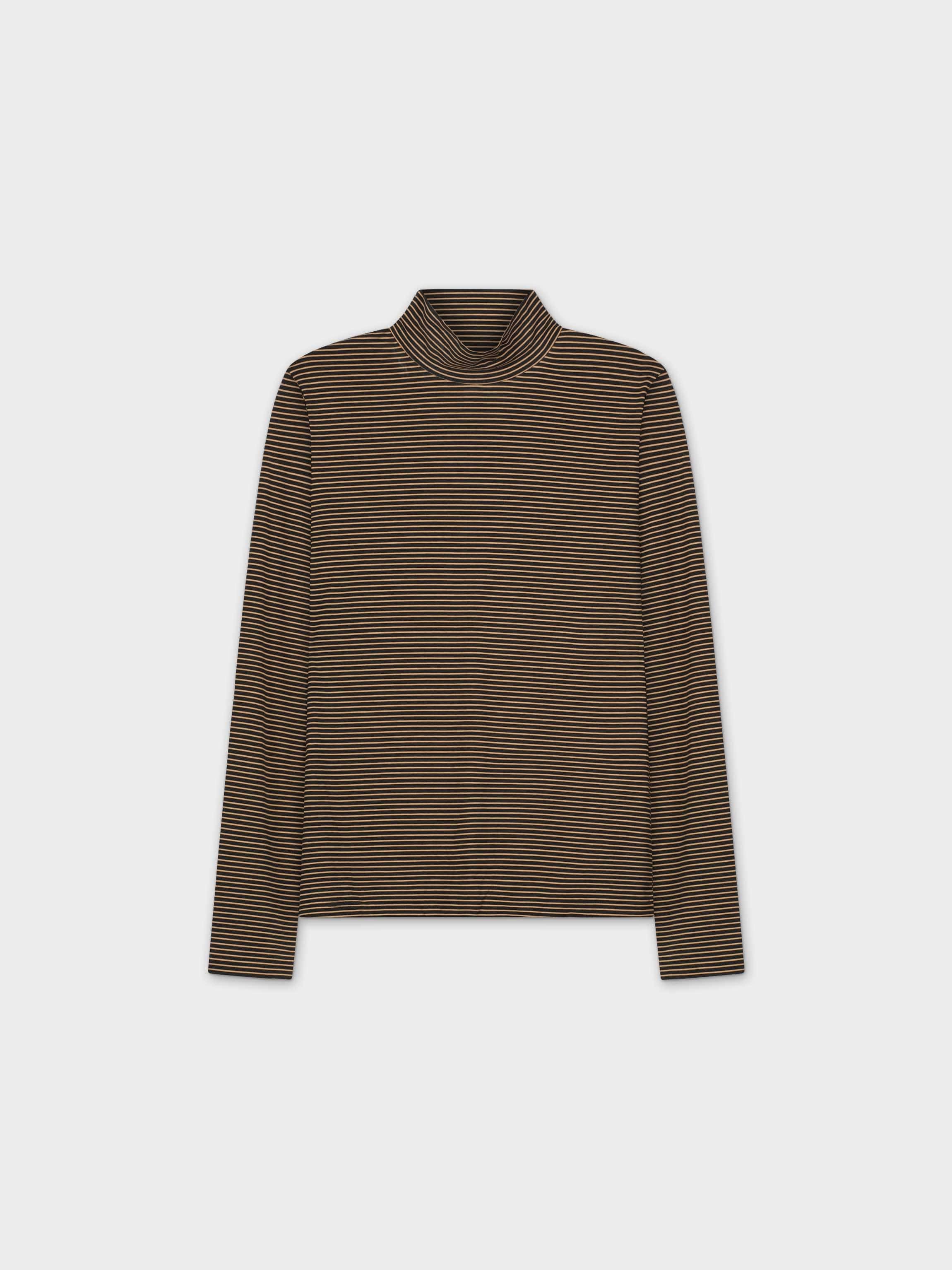 Fine Striped Turtleneck-Brown/Black