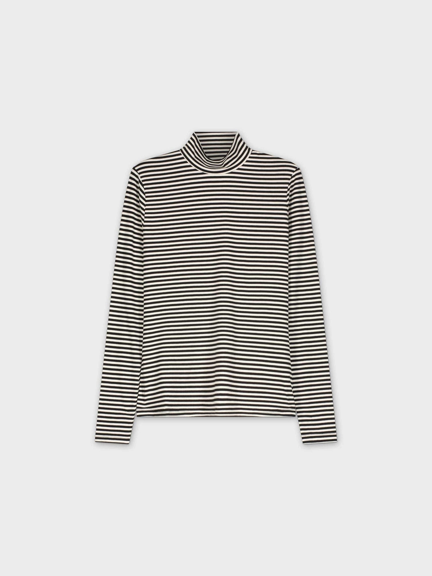 Fine Striped Turtleneck-Black/White