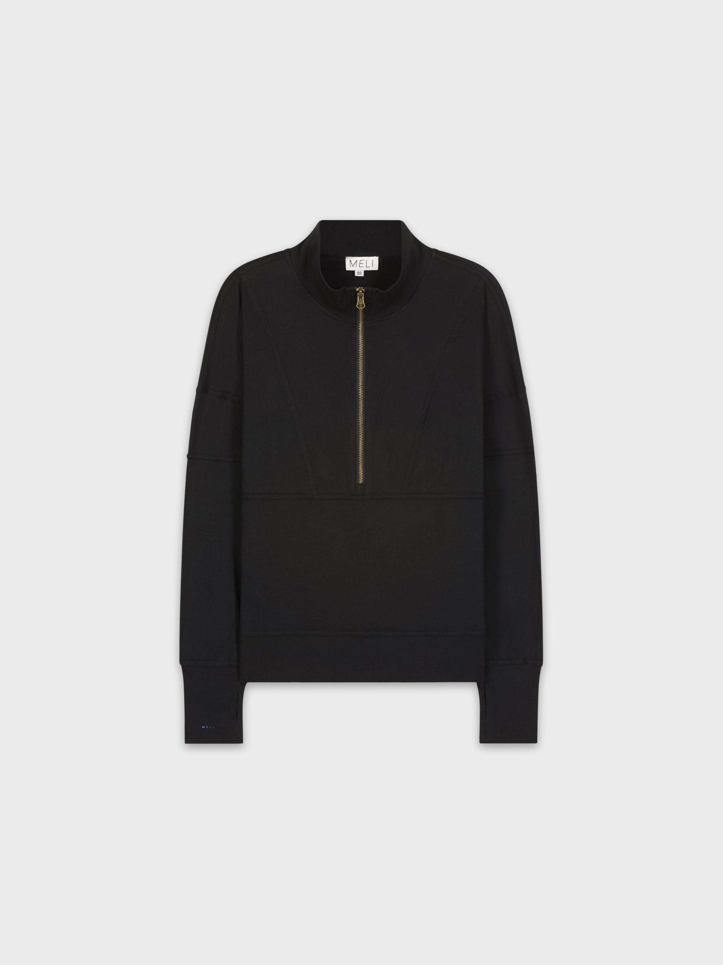 MIXED KNIT HALF ZIP-BLACK