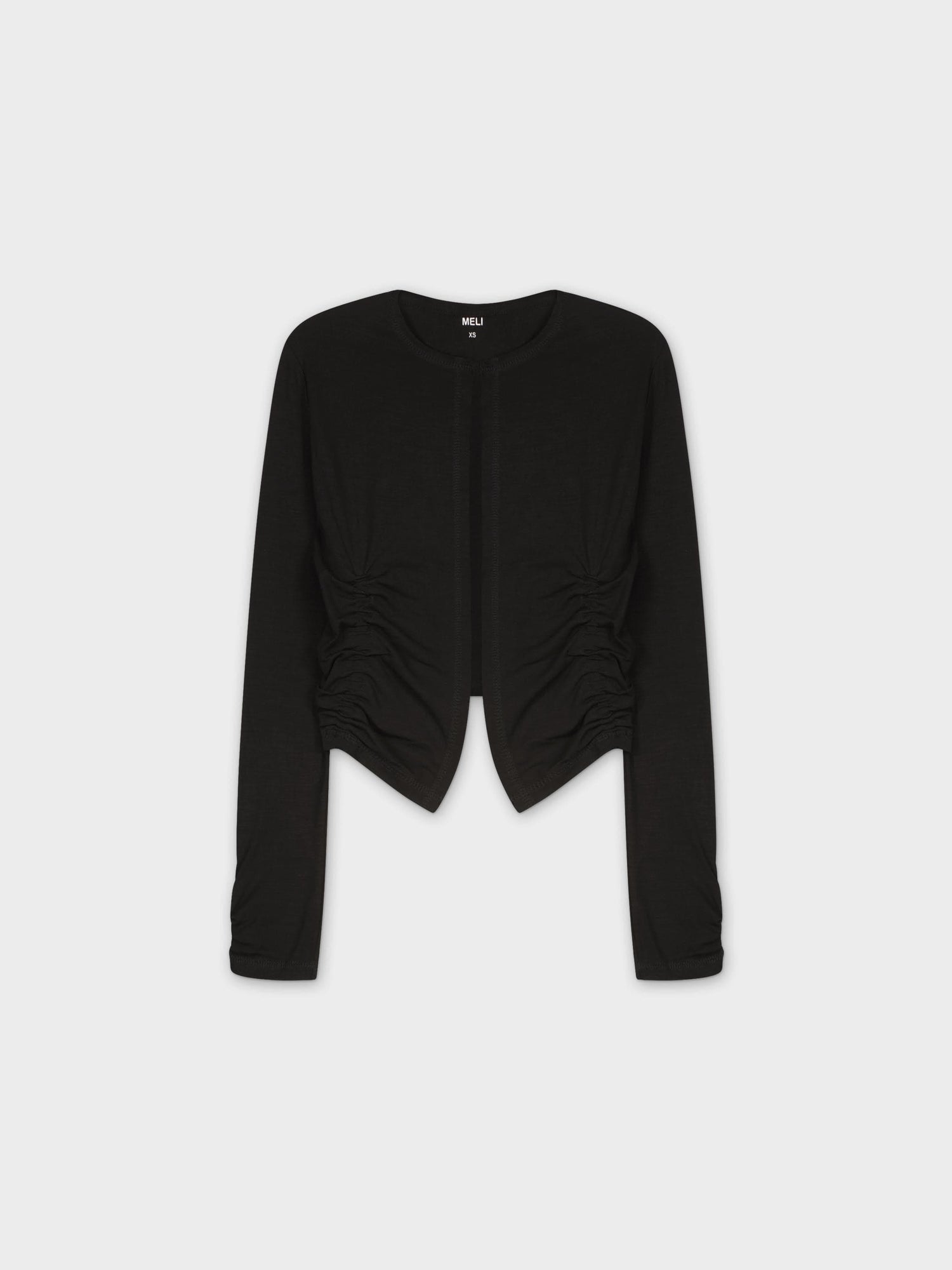 SHIRRED CROPPED CARDIGAN-BLACK