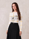 Basic Printed T-shirt-Floral Windowpane Yellow