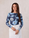 Basic Printed T-shirt-Light Blue Flowers