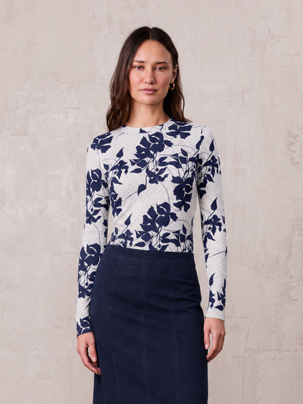 Basic Printed T-shirt-Polka Dot Floral