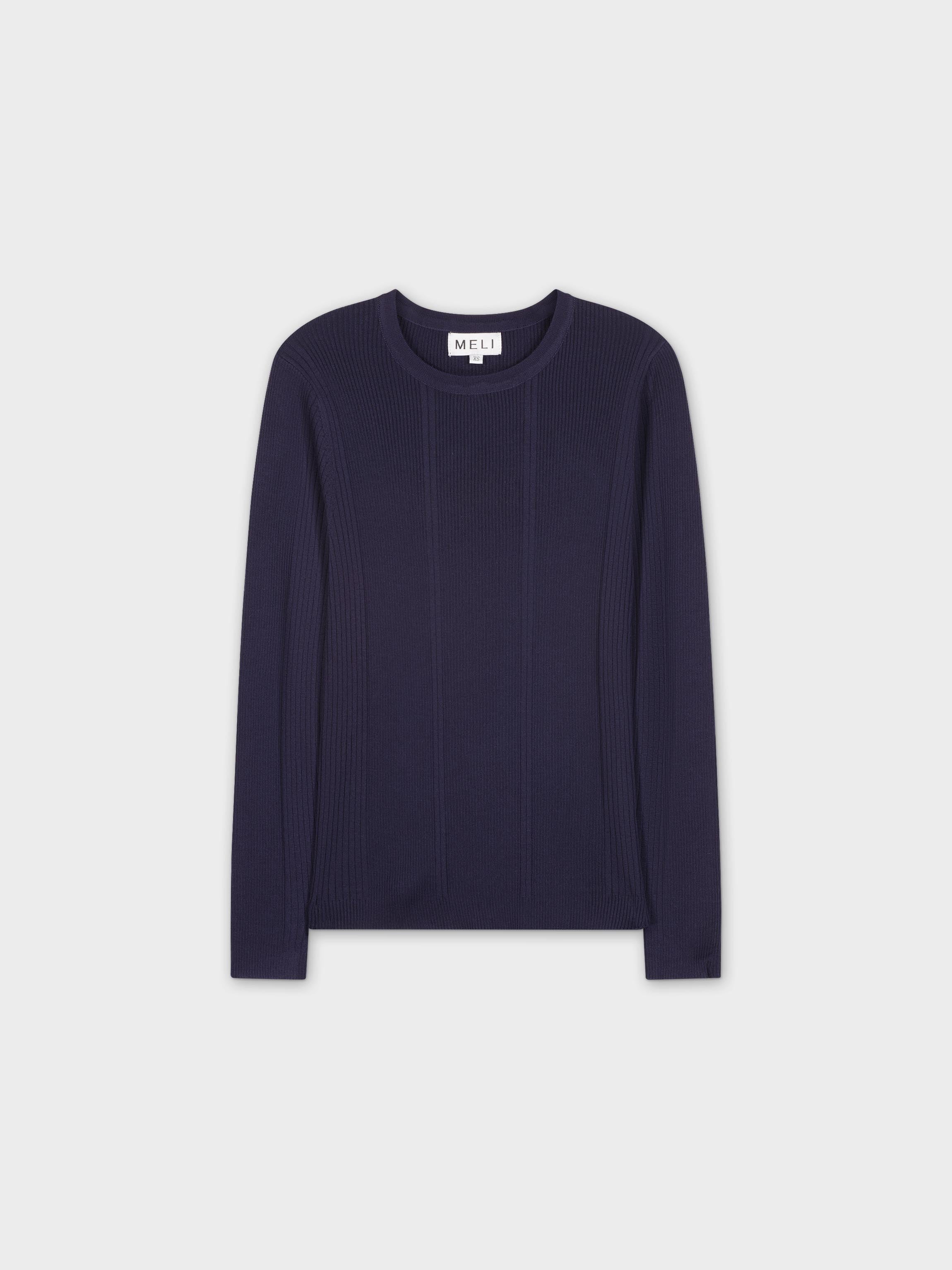 MIXED RIBBED SWEATER-NAVY