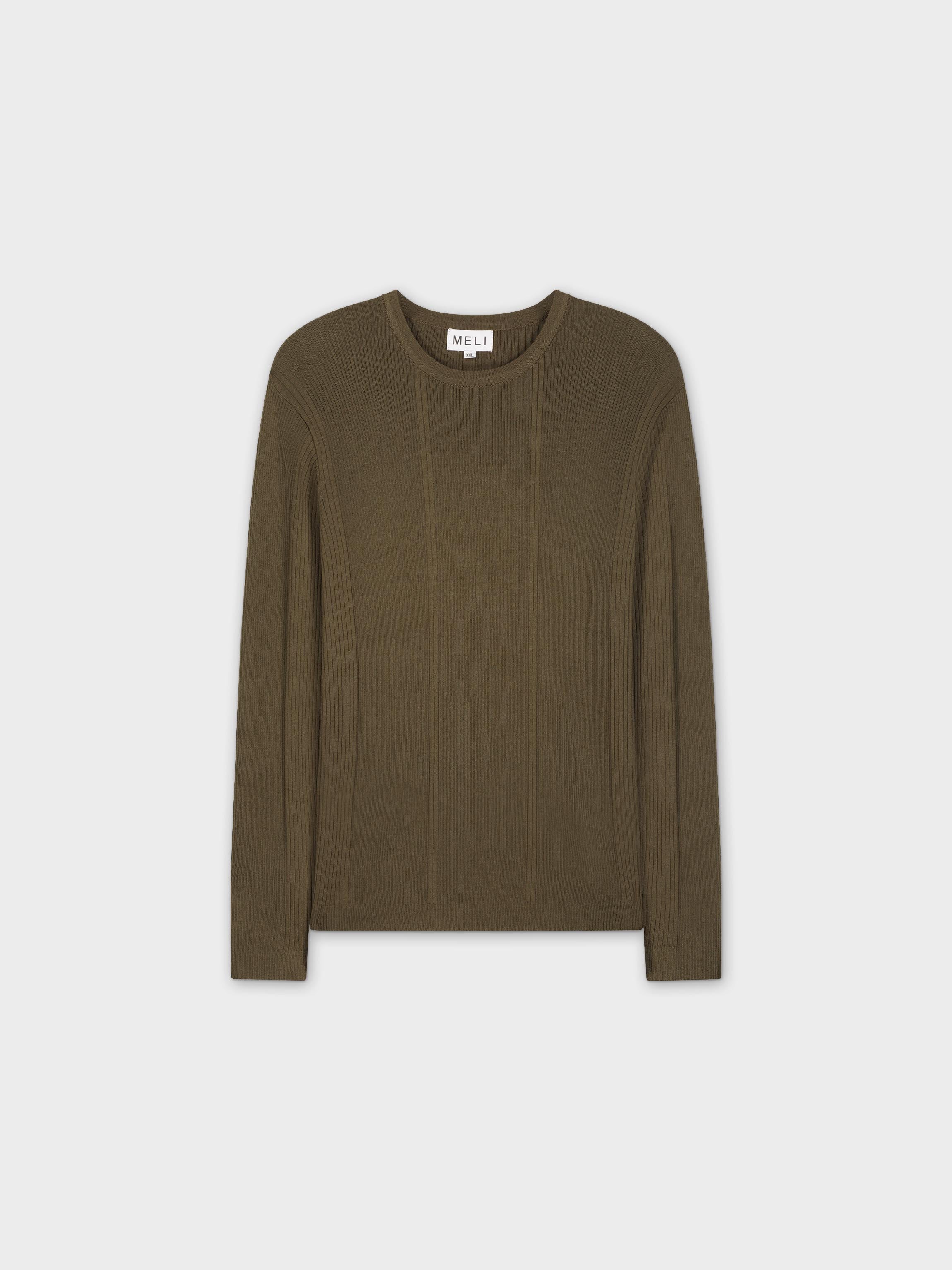 MIXED RIBBED SWEATER-OLIVE