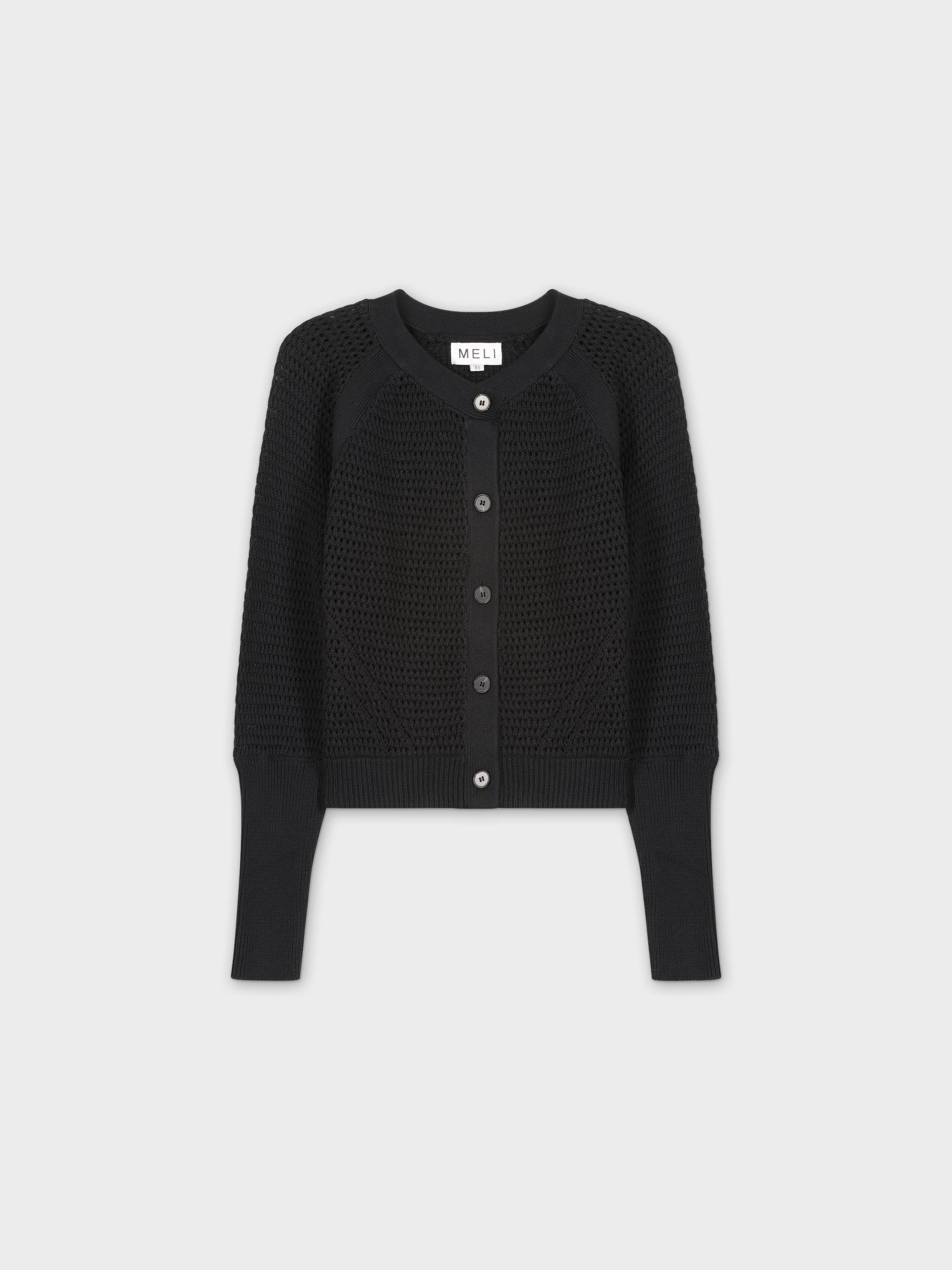 CROCHET CREW CARDIGAN-NEGRO