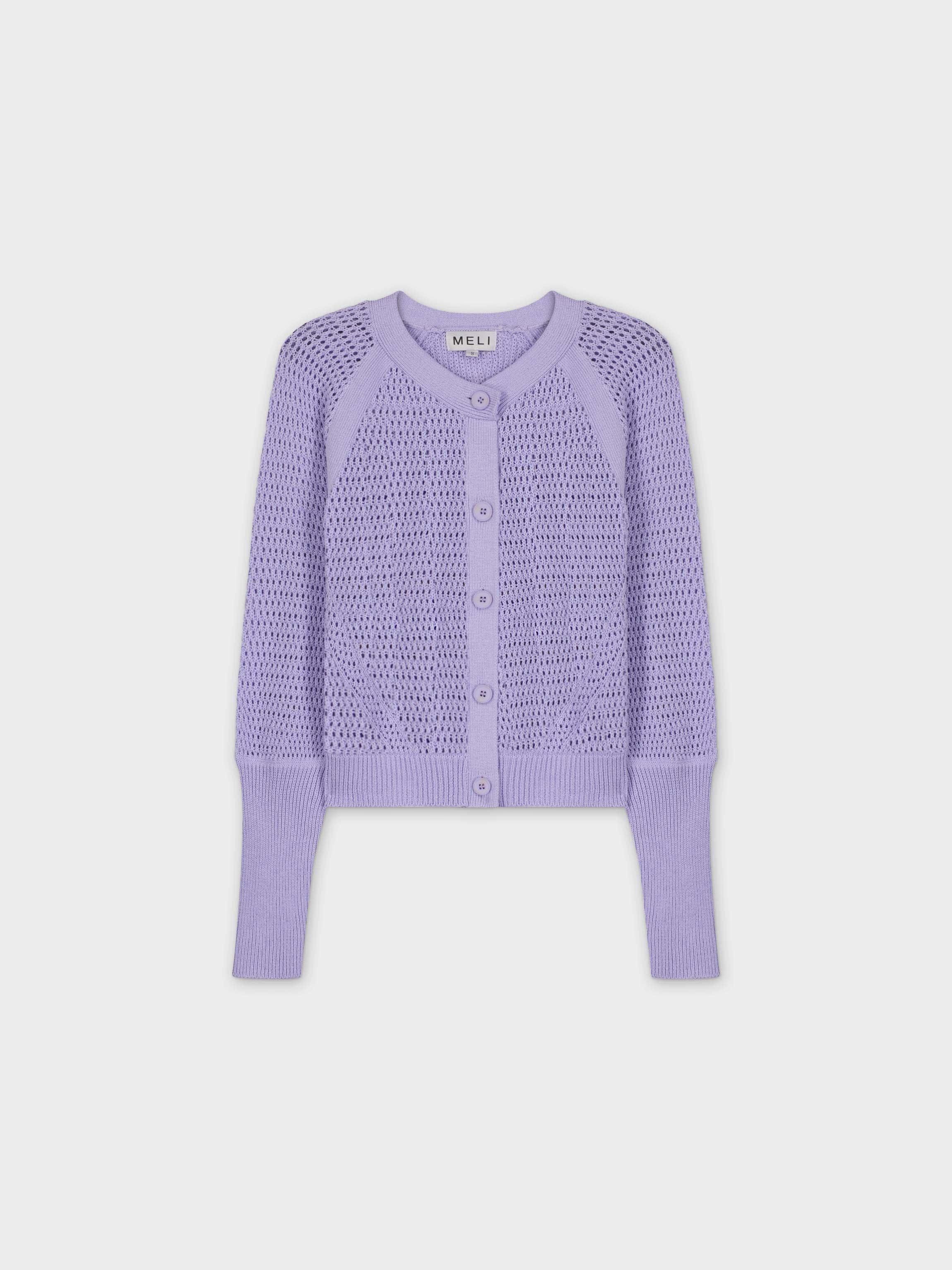 CROCHET CREW CARDIGAN-LAVENDER