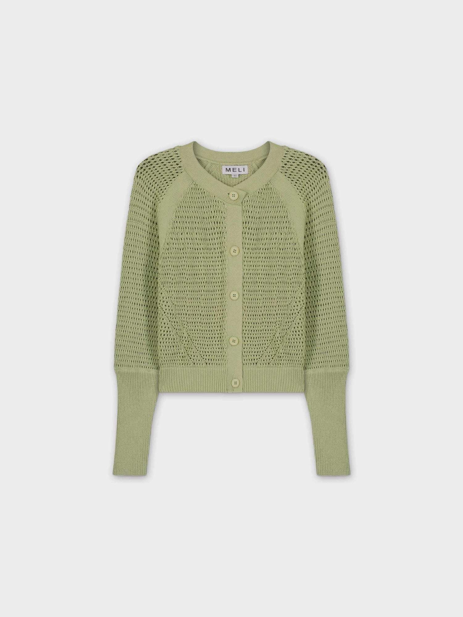 CROCHET CREW CARDIGAN-SAGE GREEN