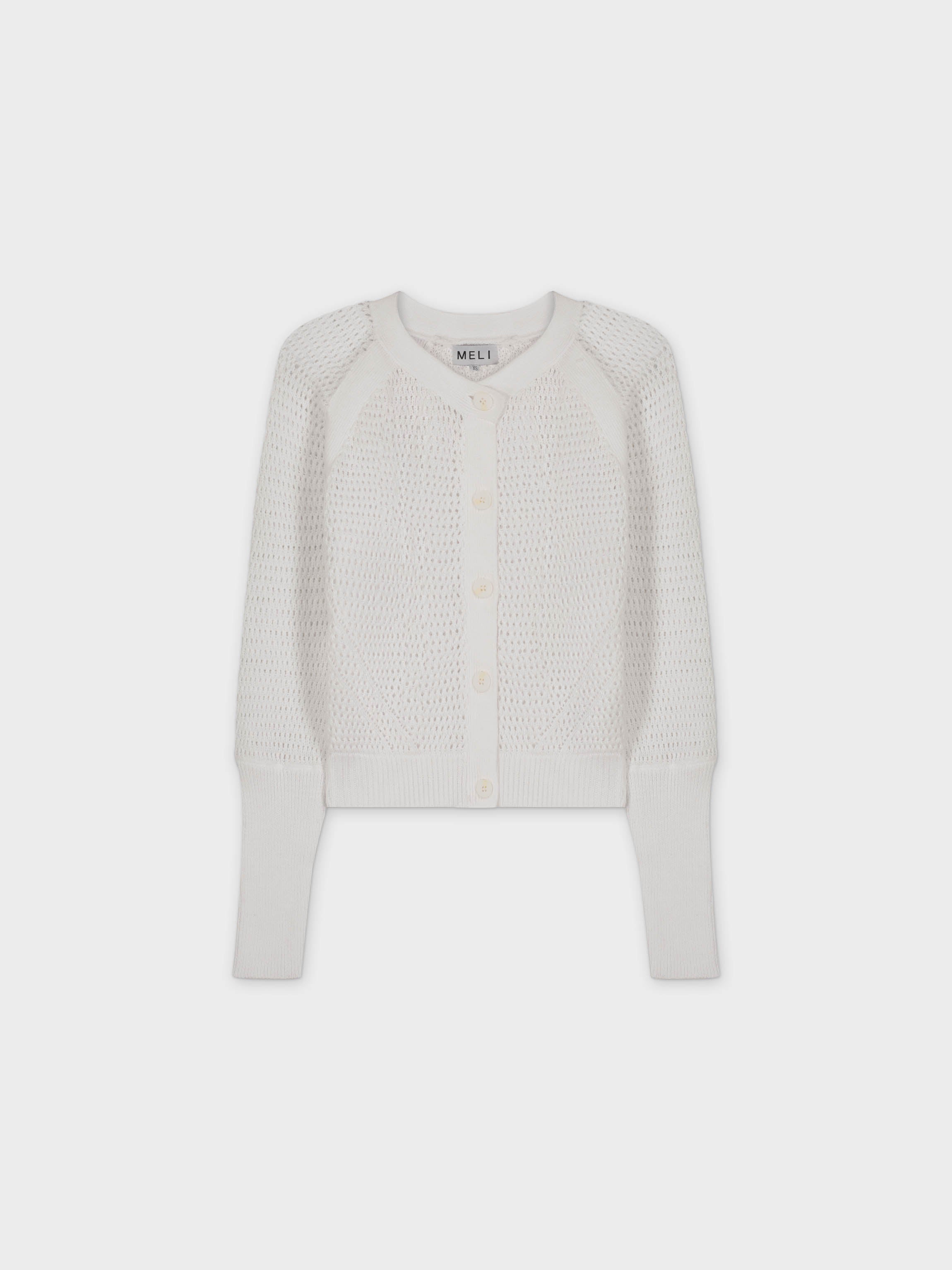 CROCHET CREW CARDIGAN-BLANCO