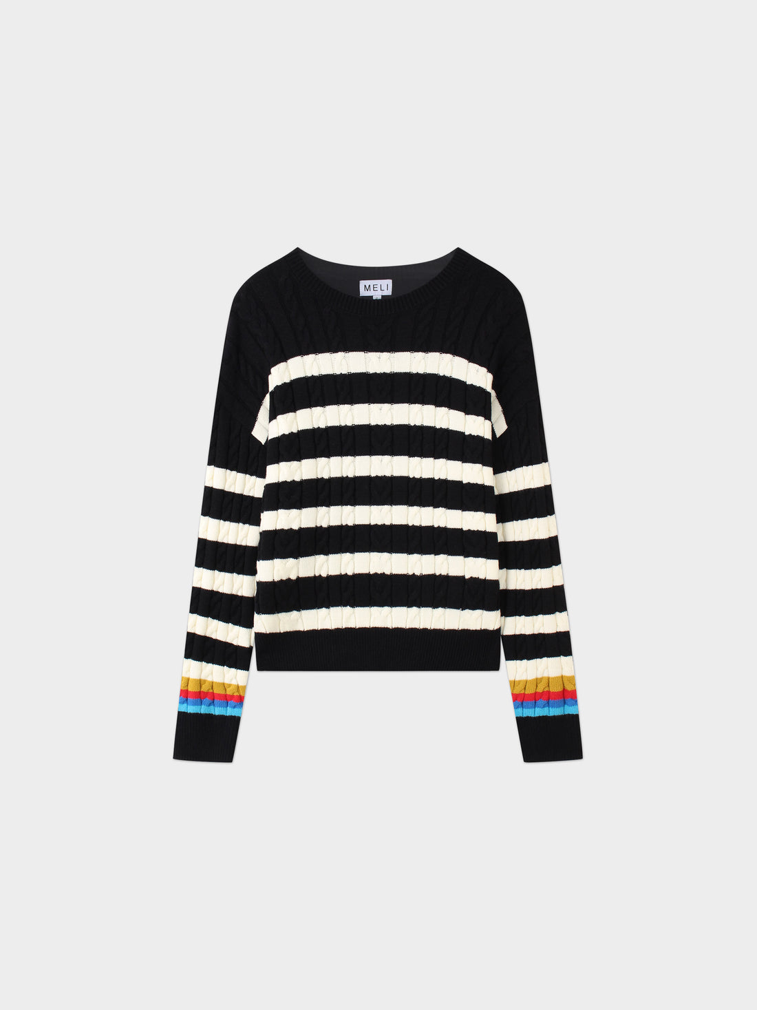 Cable Striped Sweater-Black/White