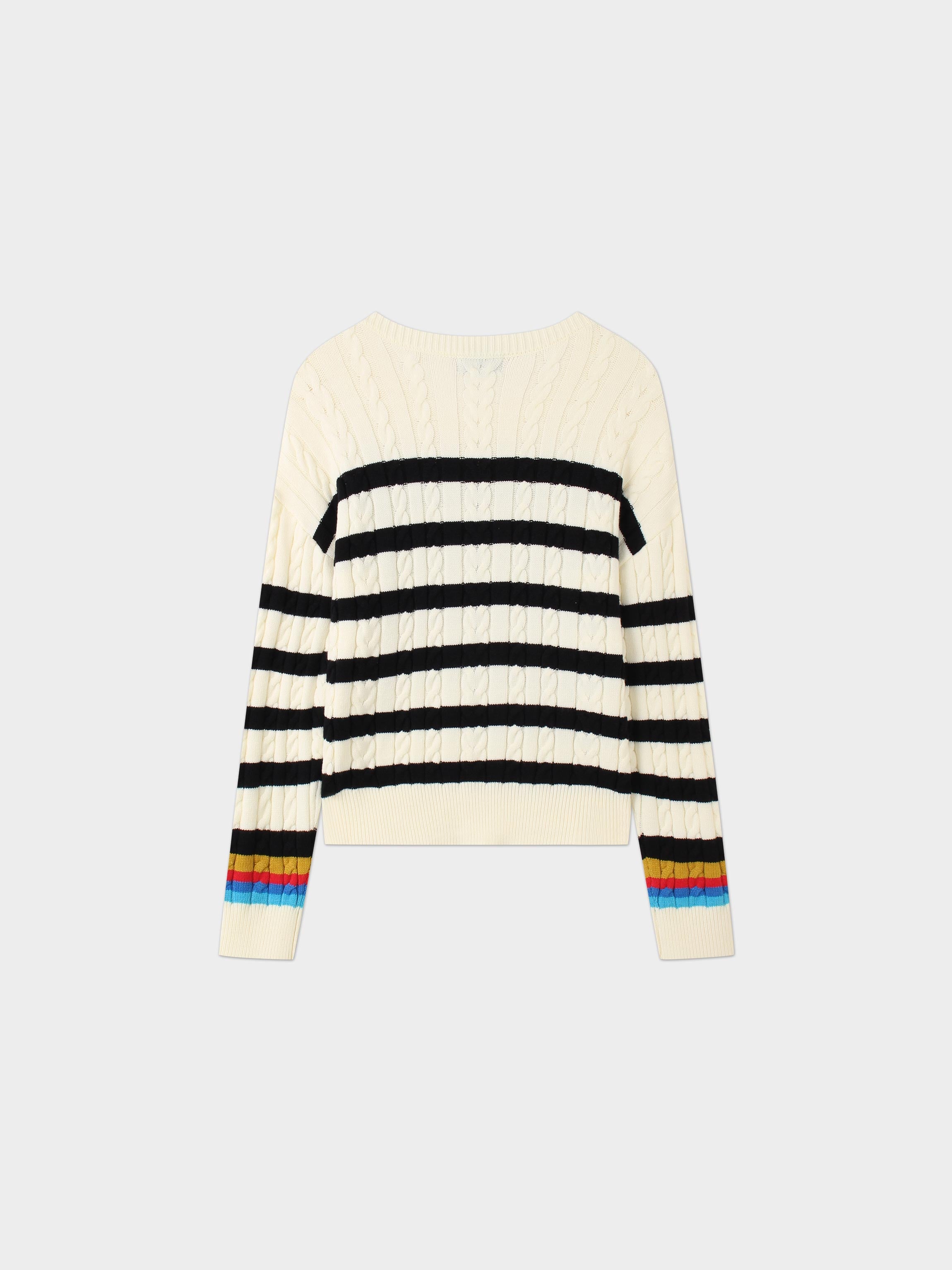 Cable Striped Sweater-White/Black