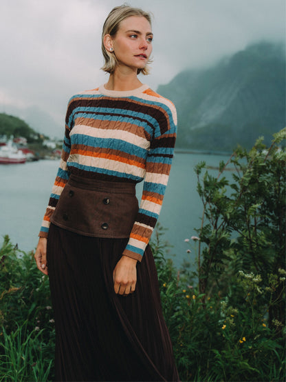 Cable Striped Sweater - Brown