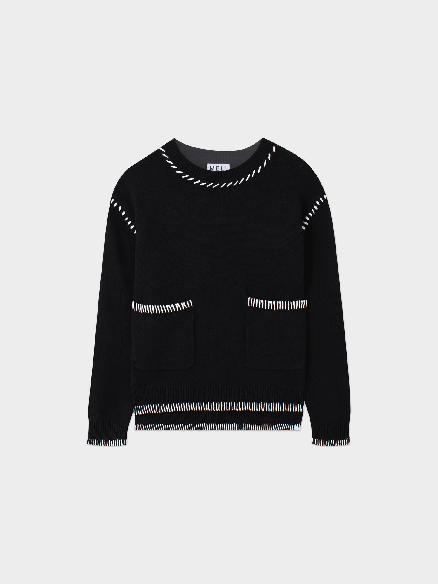 Overlock Stitch Sweater-Black/White