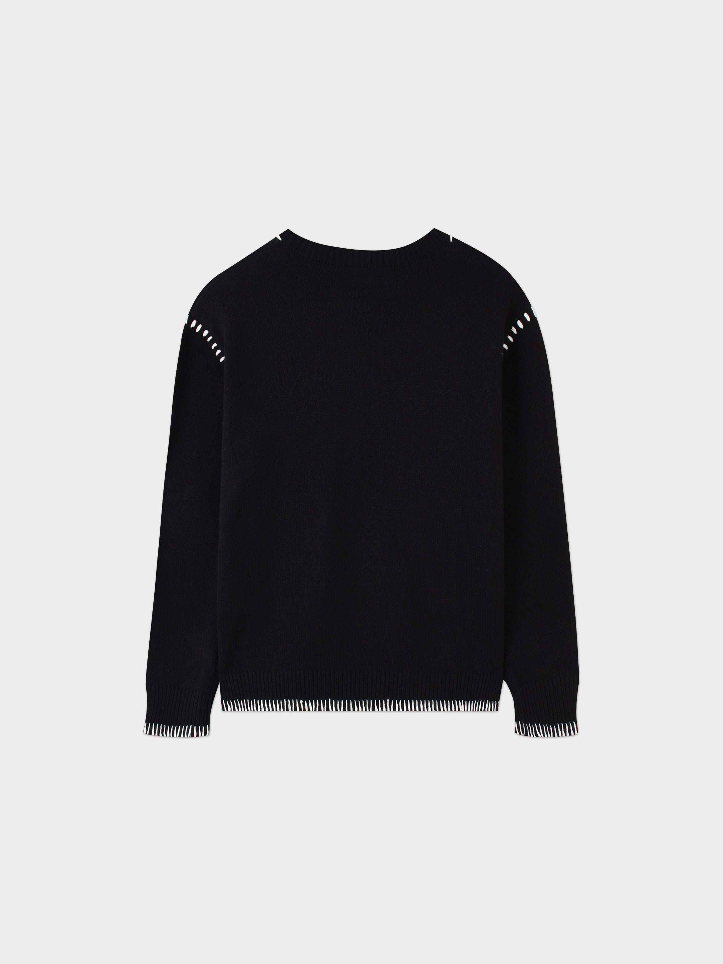 Overlock Stitch Sweater-Black/White