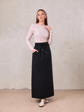Drawstring Ponte Pencil Skirt-Black