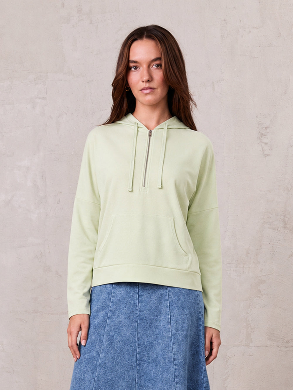 Ribbed Half Zip Hoodie Tee-Mint