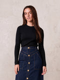 Rounded Hem Ribbed T-Shirt-Black