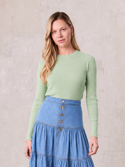 Rounded Hem Ribbed T-Shirt-Mint Green