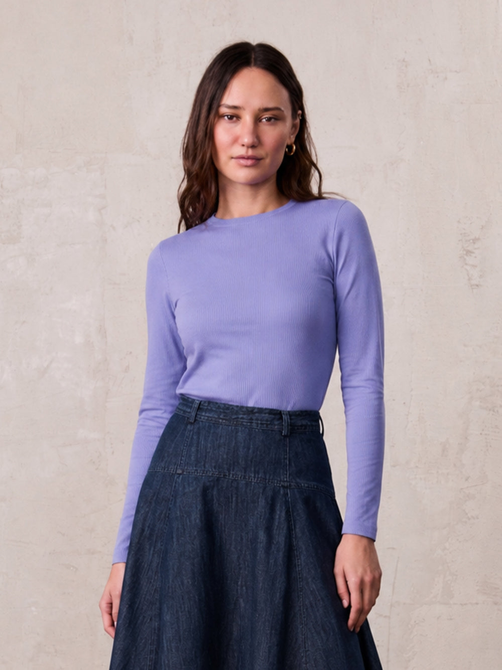 Rounded Hem Ribbed T-Shirt-Lavender