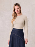 Rounded Hem Ribbed T-Shirt-Tan