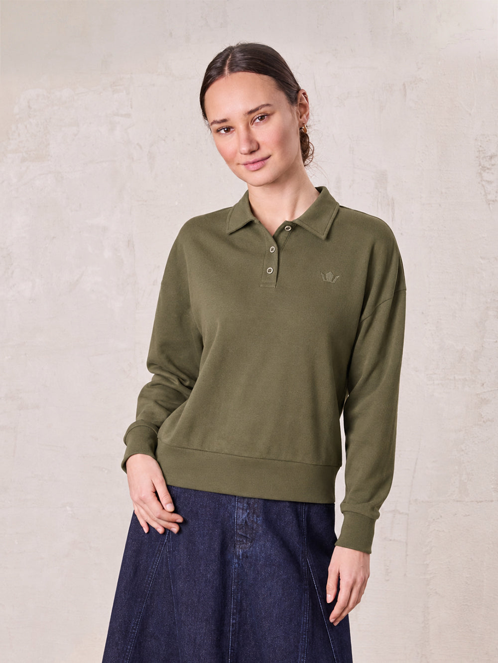 Collared Bomber Tee-Olive