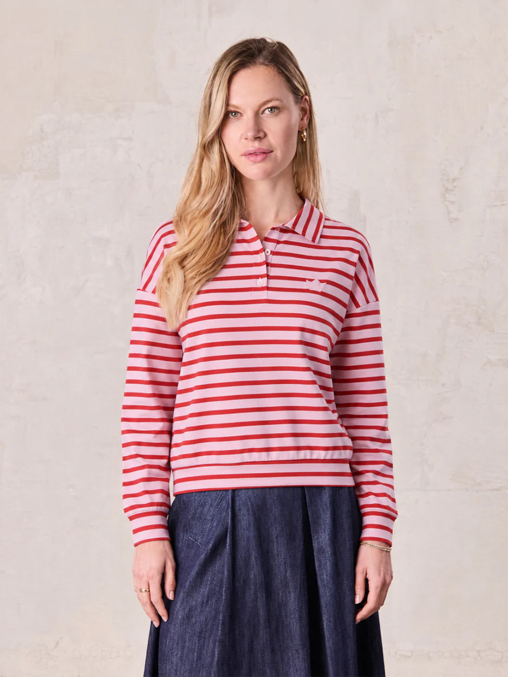 Collared Bomber Tee-Pink/Raspberry