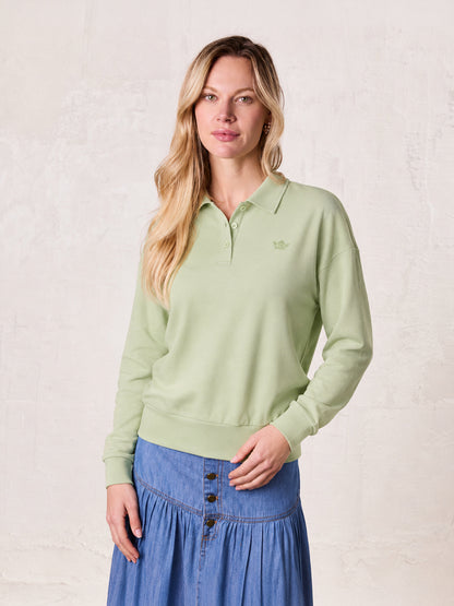 Collared Bomber Tee-Sage
