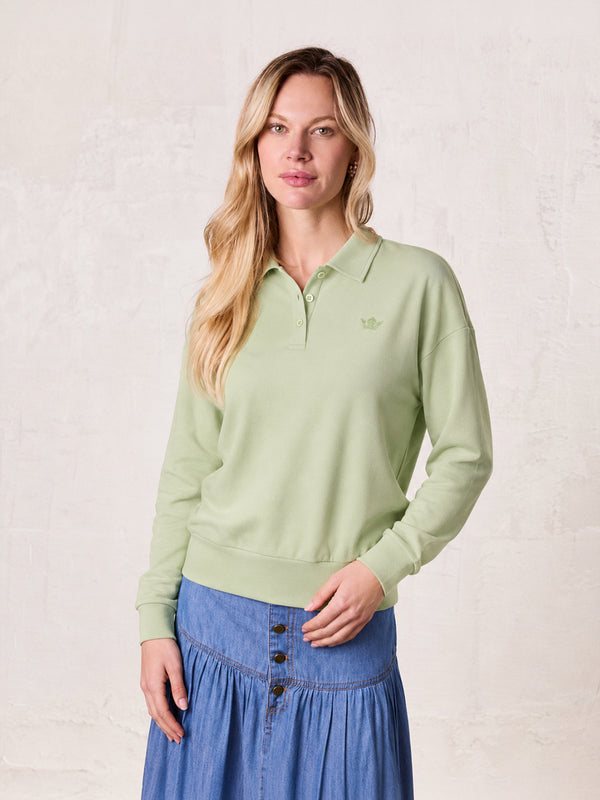 Collared Bomber Tee-Sage