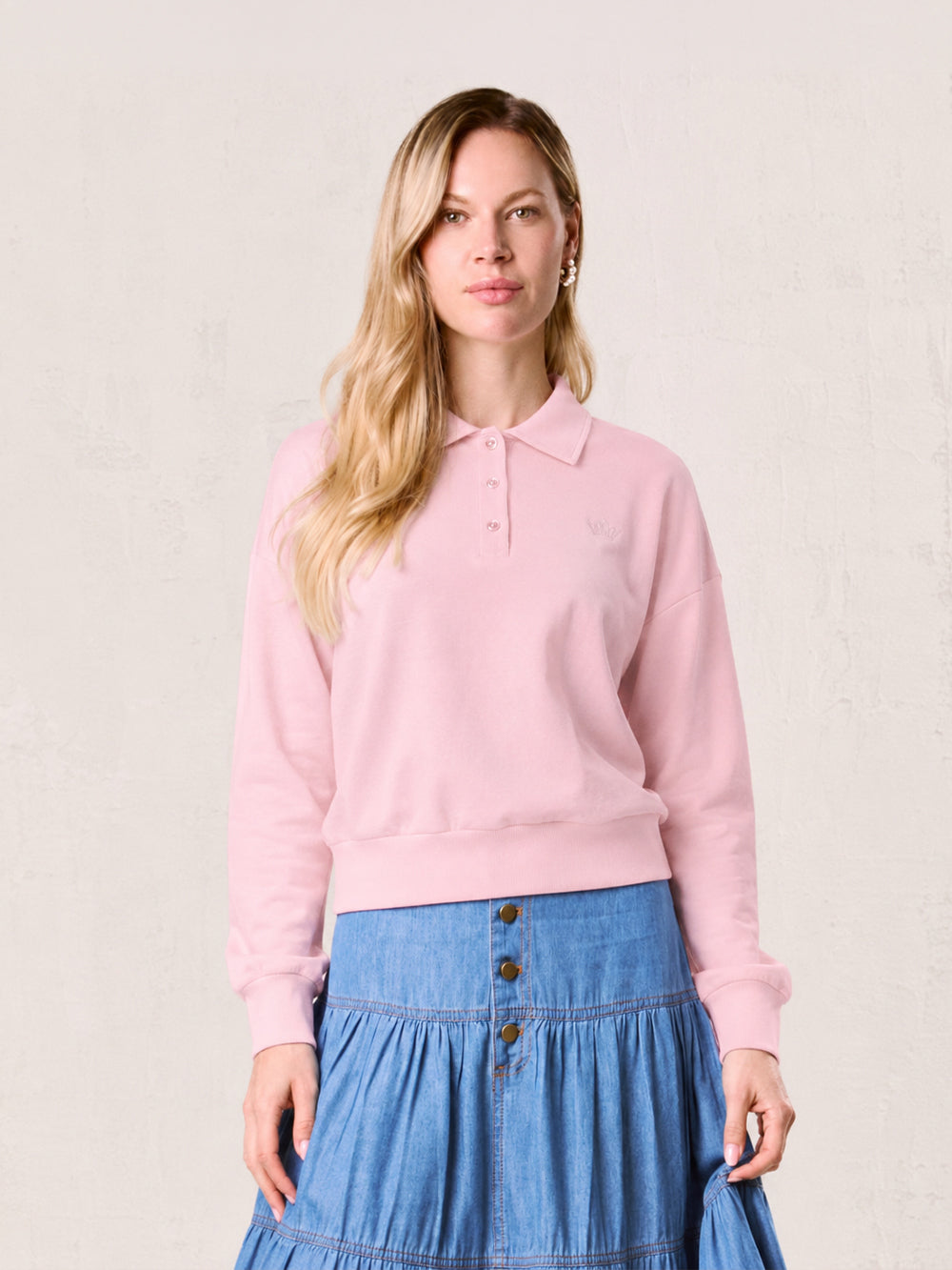 Collared Bomber Tee-Soft Pink
