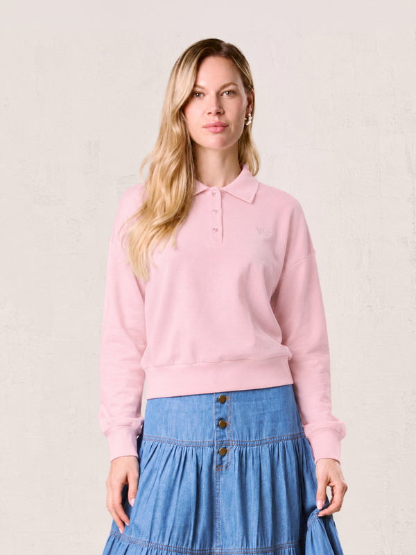 Collared Bomber Tee-Soft Pink
